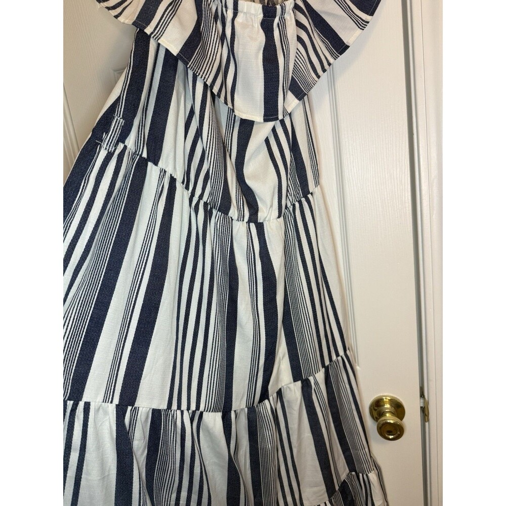 Stylehouse Cottagecore Blue White Striped Off Shoulder Maxi Dress XL Tiered New - Picture 13 of 16